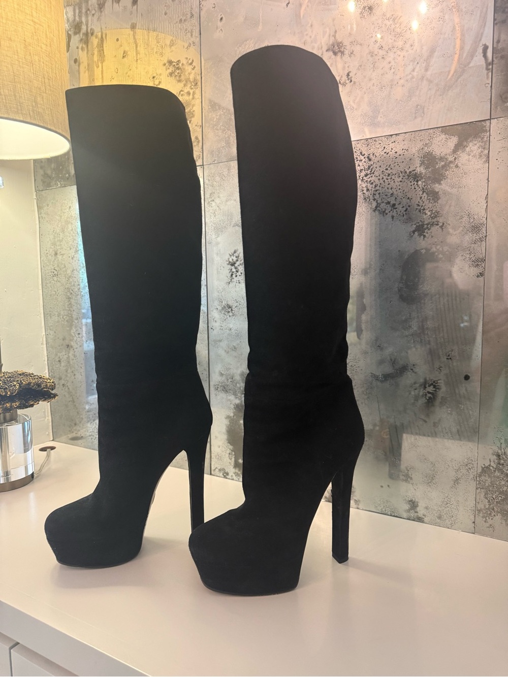 Gucci Black Suede Platform Stiletto Boots - Picture 2 of 7